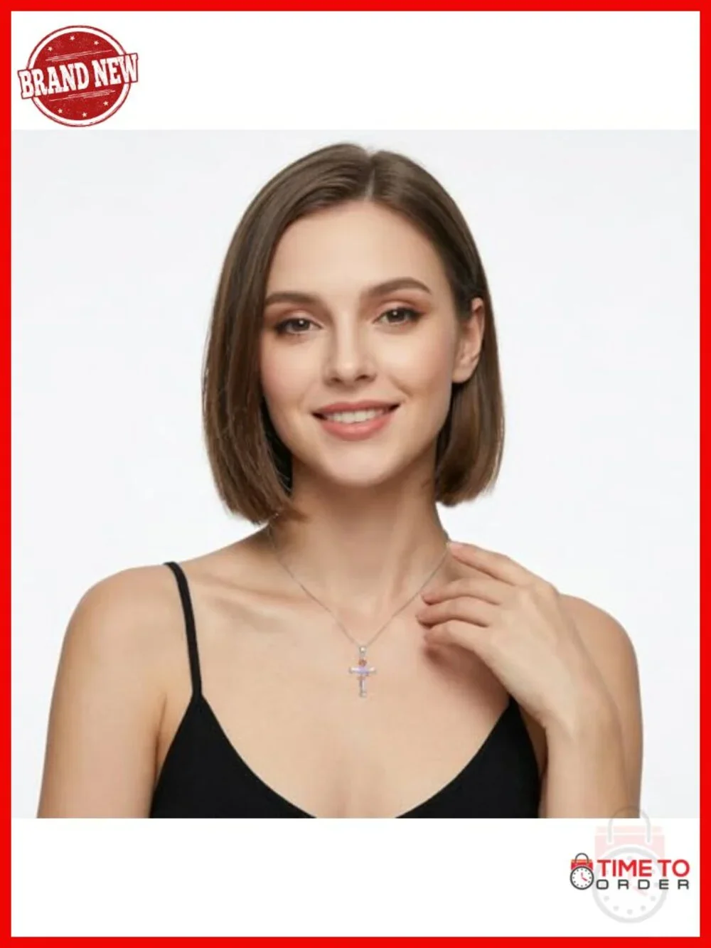 Rose Gold Cross Pendant Necklace with Cubic Zirconia Birthstone